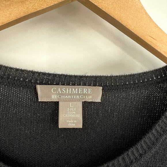 Charter Club 100% Cashmere Black Classic Crewneck Sweater Women’s Large - Picture 4 of 6